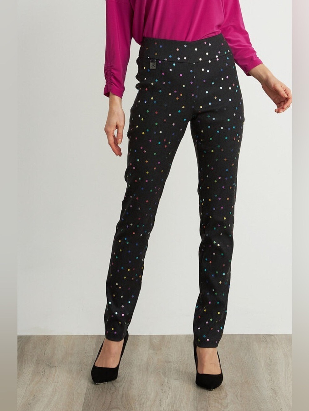 Joseph Ribkoff Multi-colour Polka Dot Pants Style 211379 Charcoal Grey Size 8